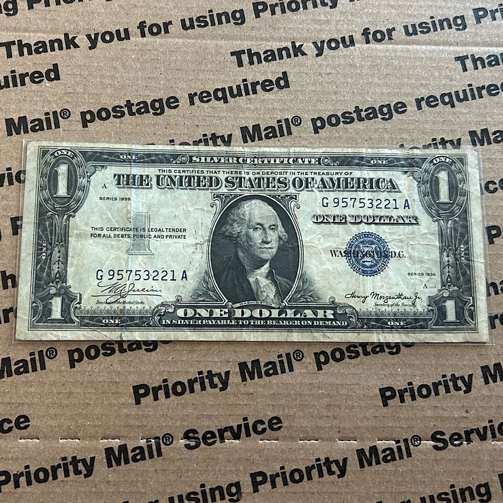 1935 Double Date Blue Seal Silver Certificate One Dollar Bill 💵
